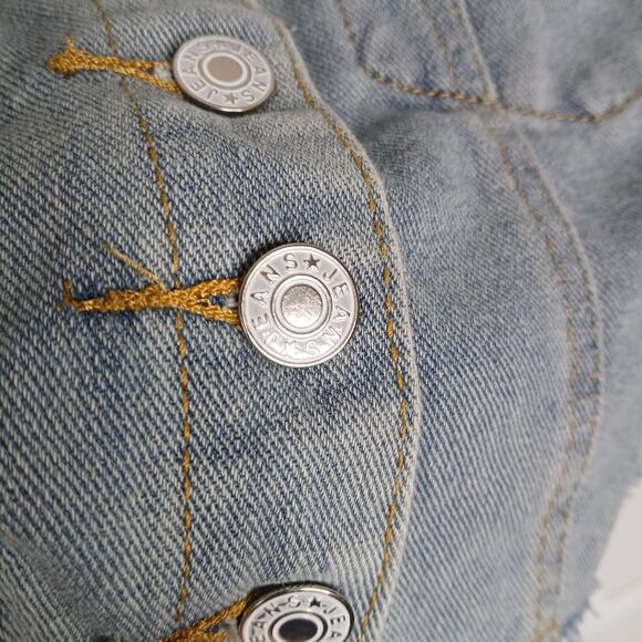 Jeans Y2K Denim Corset Crop Top Womens SM Britney Spears 90s Distressed Western - Picture 3 of 9